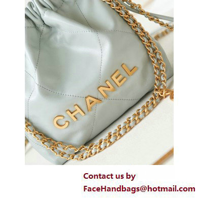 Chanel Shiny Calfskin  &  Gold-Tone Metal CHANEL 22 Mini Handbag AS3980 Pale Green